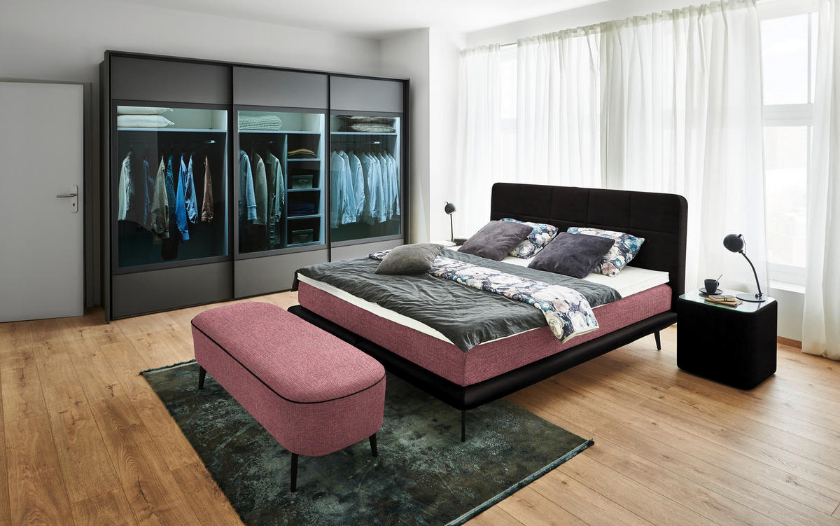 BOXSPRINGBETT 200/200 cm  in Beere, Dunkelbraun  - Beere/Dunkelbraun, Design, Textil/Metall (200/200cm) - Beldomo - Sleep