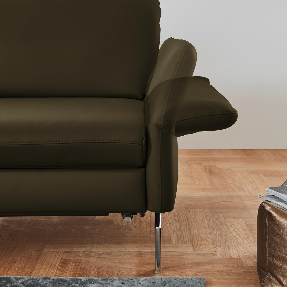 ECKSOFA in Echtleder Dunkelgrün  - Dunkelgrün/Alufarben, Konventionell, Leder/Metall (220/284cm) - Beldomo Premium