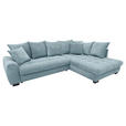 ECKSOFA Blaugrau Cord Rückenkissen, Armlehnenkissen, Bettkasten, Schlaffunktion, Rücken echt, Liegefläche im Originalstoff  - Blaugrau/Schwarz, KONVENTIONELL, Kunststoff/Textil (304/212cm) - Carryhome