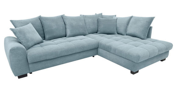 ECKSOFA Blaugrau Cord Rückenkissen, Armlehnenkissen, Bettkasten, Schlaffunktion, Rücken echt, Liegefläche im Originalstoff  - Blaugrau/Schwarz, KONVENTIONELL, Kunststoff/Textil (304/212cm) - Carryhome