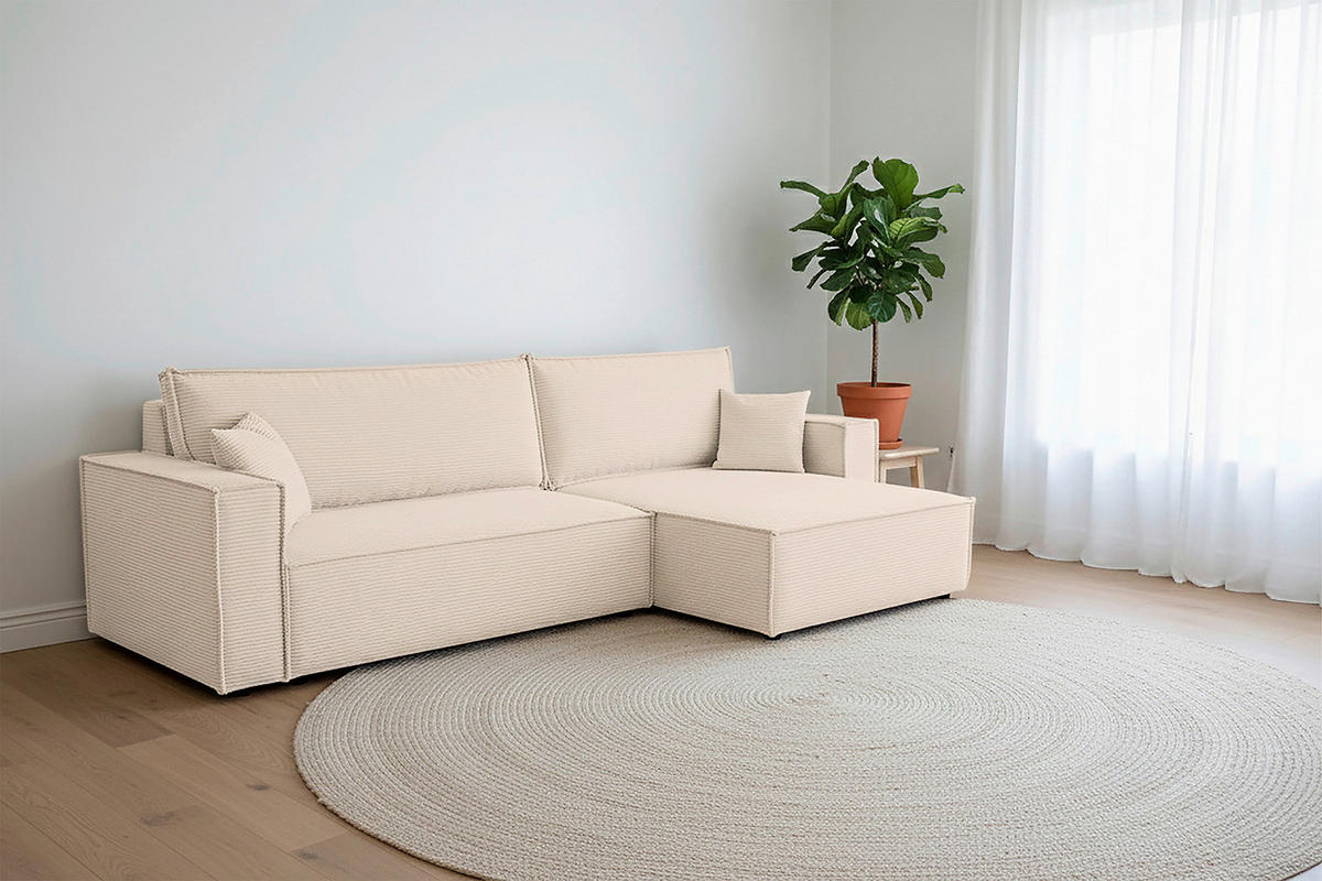 ECKSOFA inkl. Funktionen Beige Cord  - Beige/Schwarz, Design, Textil (267/141cm) - Xora