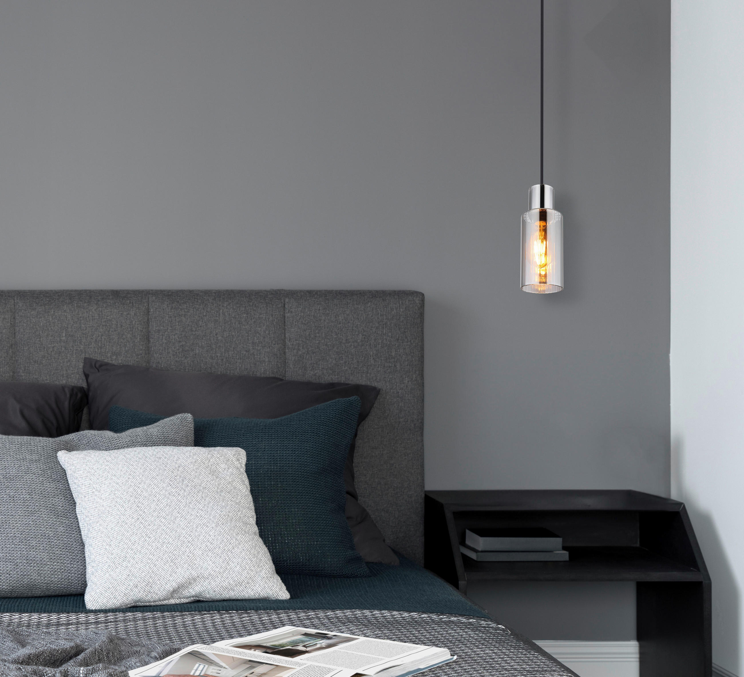 HÄNGELEUCHTE 10/120 cm    - Schwarz, Basics, Glas/Metall (10/120cm) - Globo