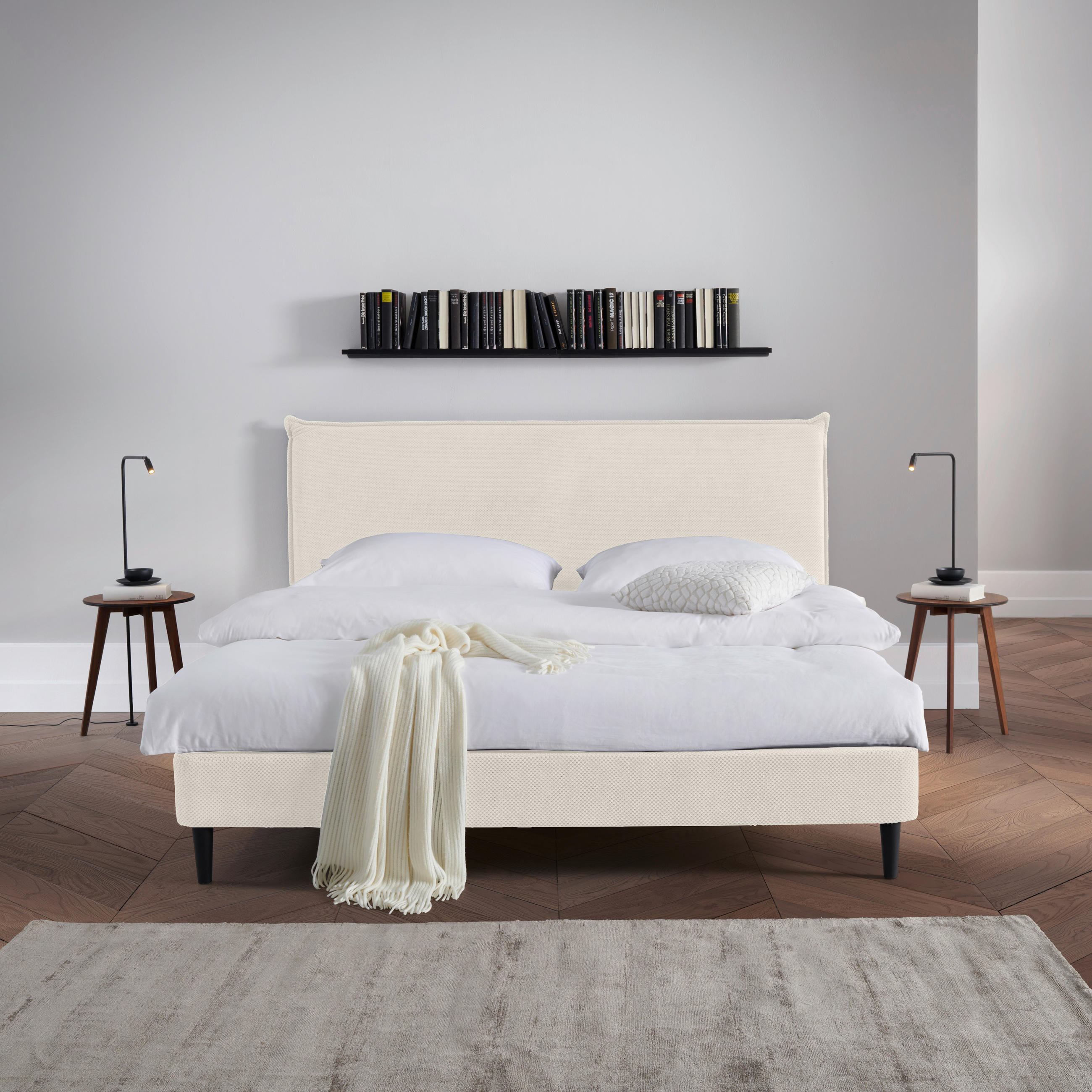 KÁRPITOZOTT ÁGY 180/200 cm  krém  - natúr/fekete, Modern, műanyag/textil (180/200cm) - Livetastic