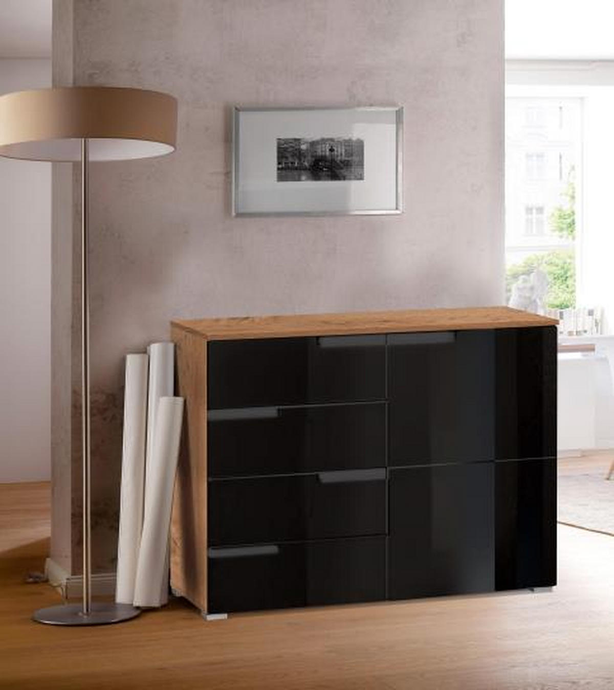 KOMODA  100/80/40 cm  crna, boja hrasta  - siva/boja hrasta, Moderno, pločasti materijal/plastika (100/80/40cm)