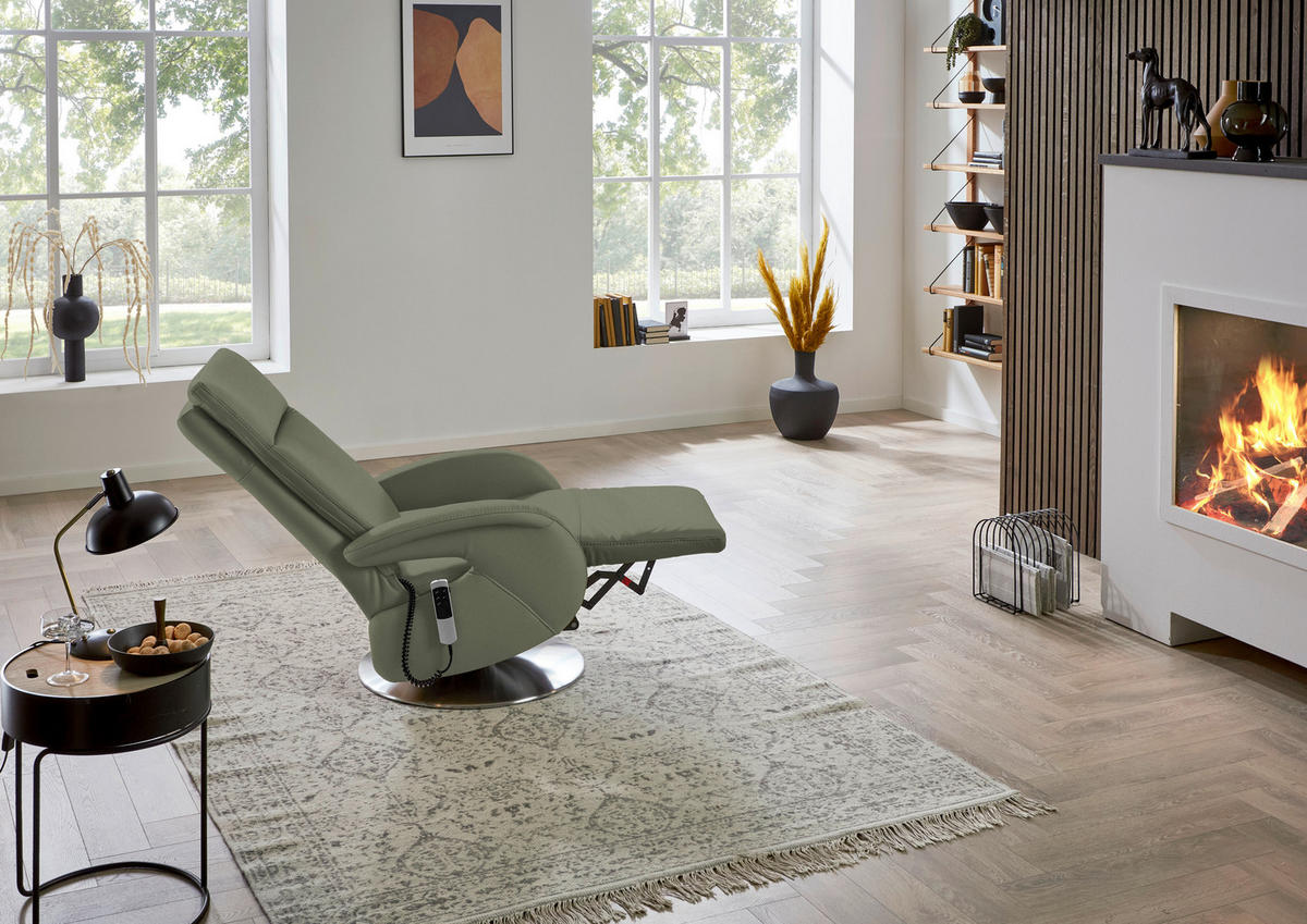 RELAXSESSEL in Leder Grün  - Edelstahlfarben/Grün, Design, Leder/Metall (70/108/80cm) - Cantus