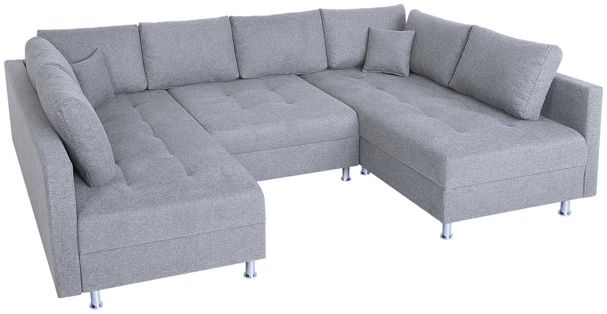 WOHNLANDSCHAFT Silberfarben Webstoff  - Chromfarben/Silberfarben, Design, Textil (192/308/192cm) - P & B