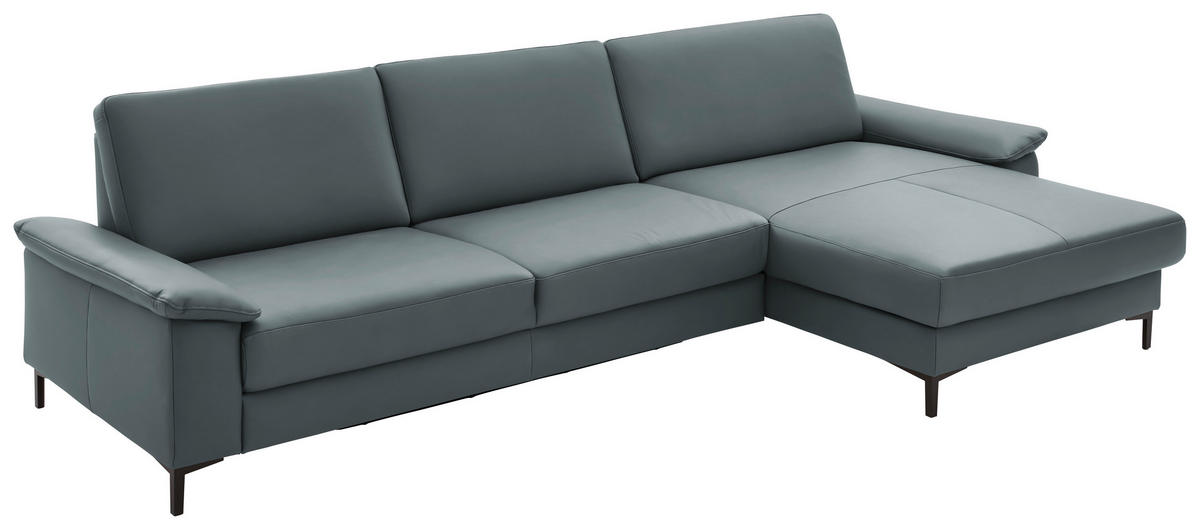 ECKSOFA in Echtleder Blaugrau  - Blaugrau/Schwarz, Design, Leder/Metall (334/176cm) - Dieter Knoll