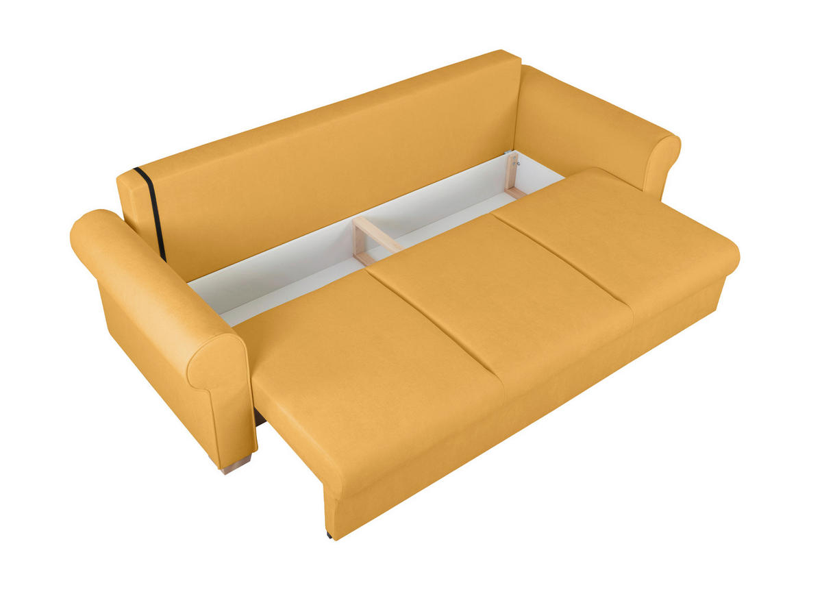 SCHLAFSOFA in Chenille Gelb  - Gelb/Buchefarben, Design, Holz/Textil (240/94/98cm) - MID.YOU