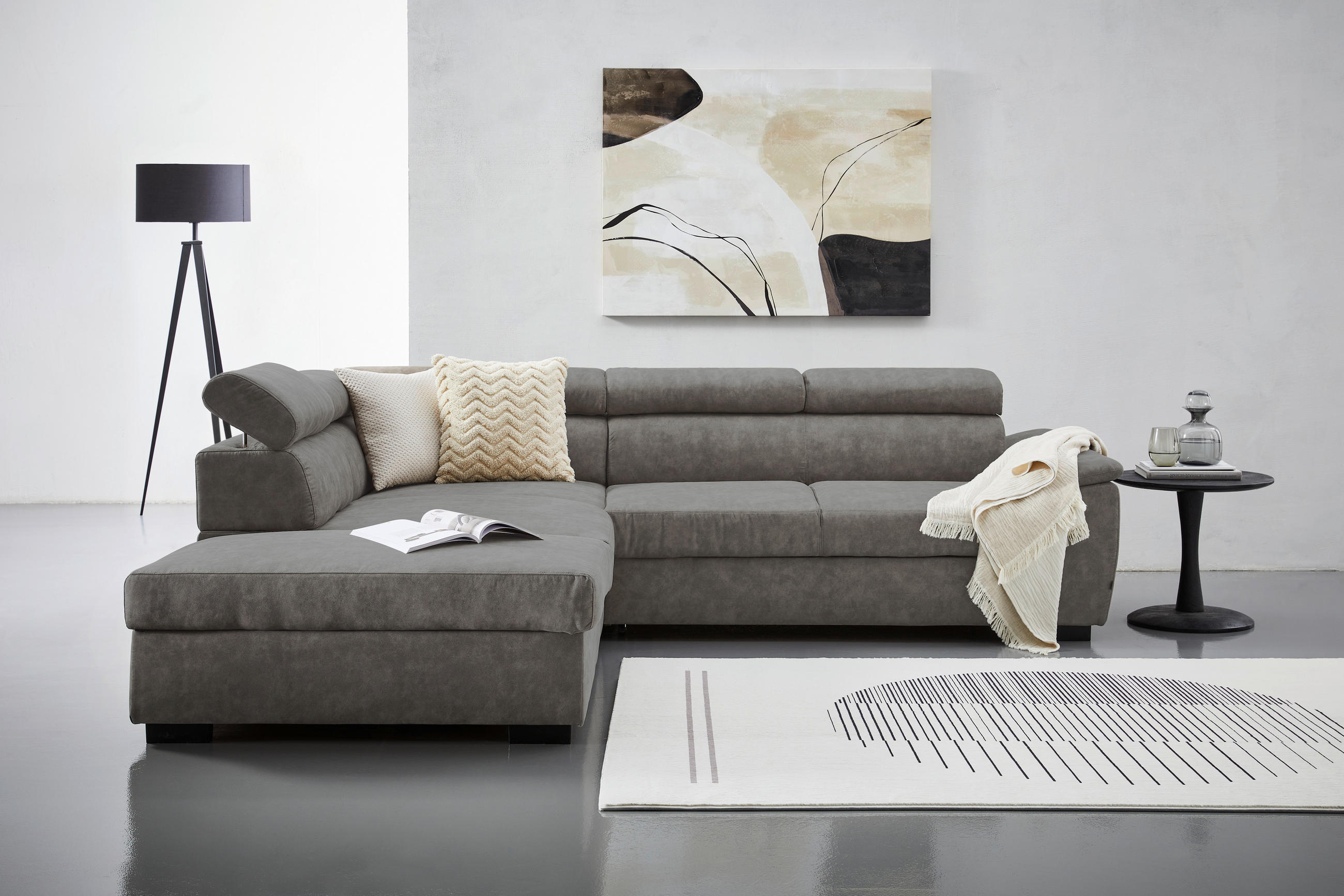 ECKSOFA in Lederlook Grau  230/263 cm  - Schwarz/Grau, Design, Kunststoff/Textil (230/263cm) - Hom`in