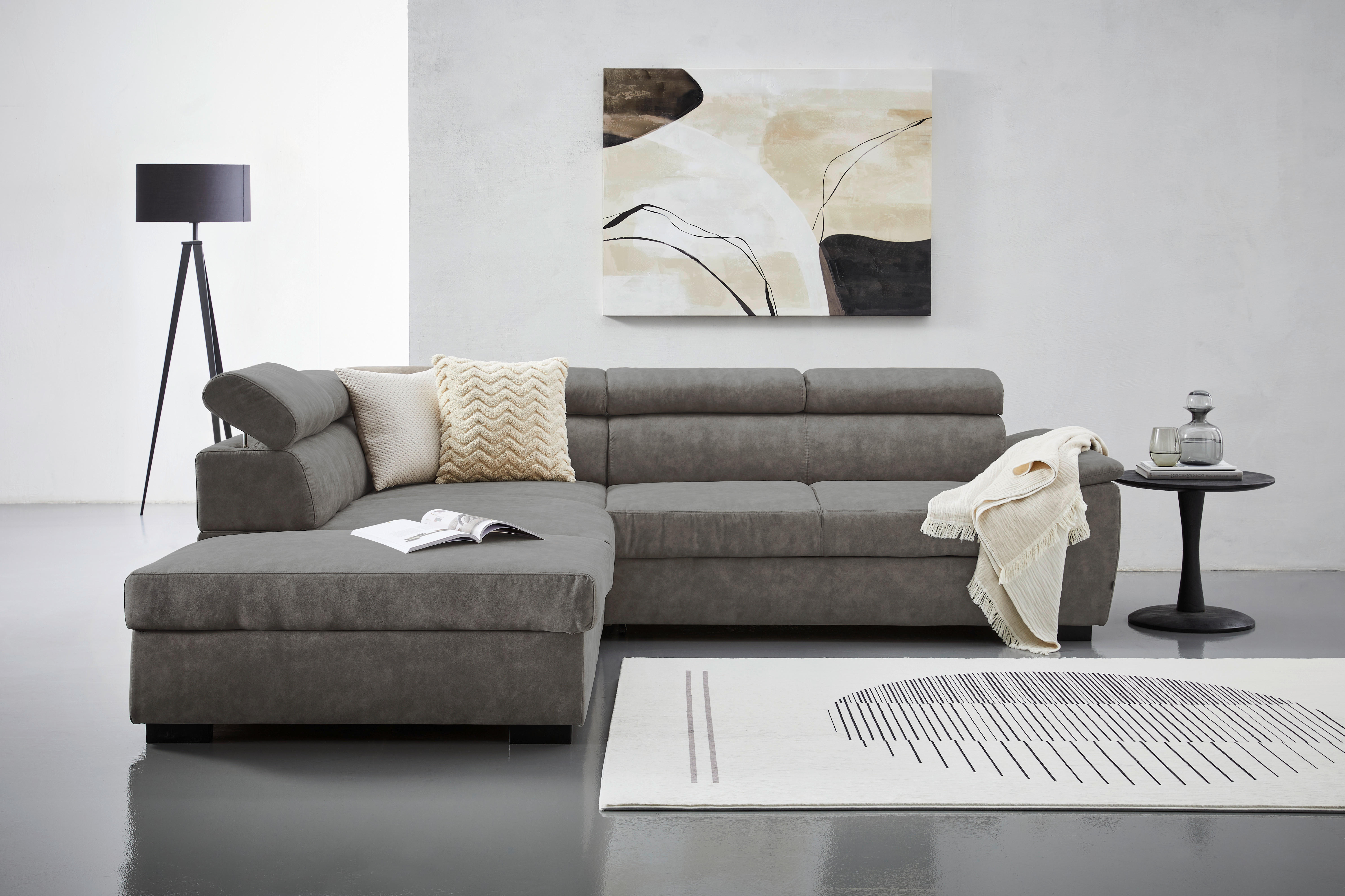 ECKSOFA Grau Lederlook  - Schwarz/Grau, Design, Kunststoff/Textil (230/263cm) - Hom`in