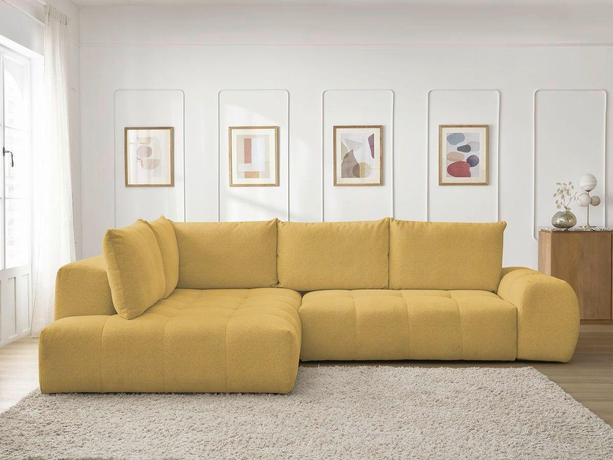 ECKSCHLAFSOFA EVEREST  mit Rücken echt, Armteil links, Armteil rechts Flachgewebe Gelb  - Gelb/Schwarz, MODERN, Kunststoff/Textil (320/212cm)