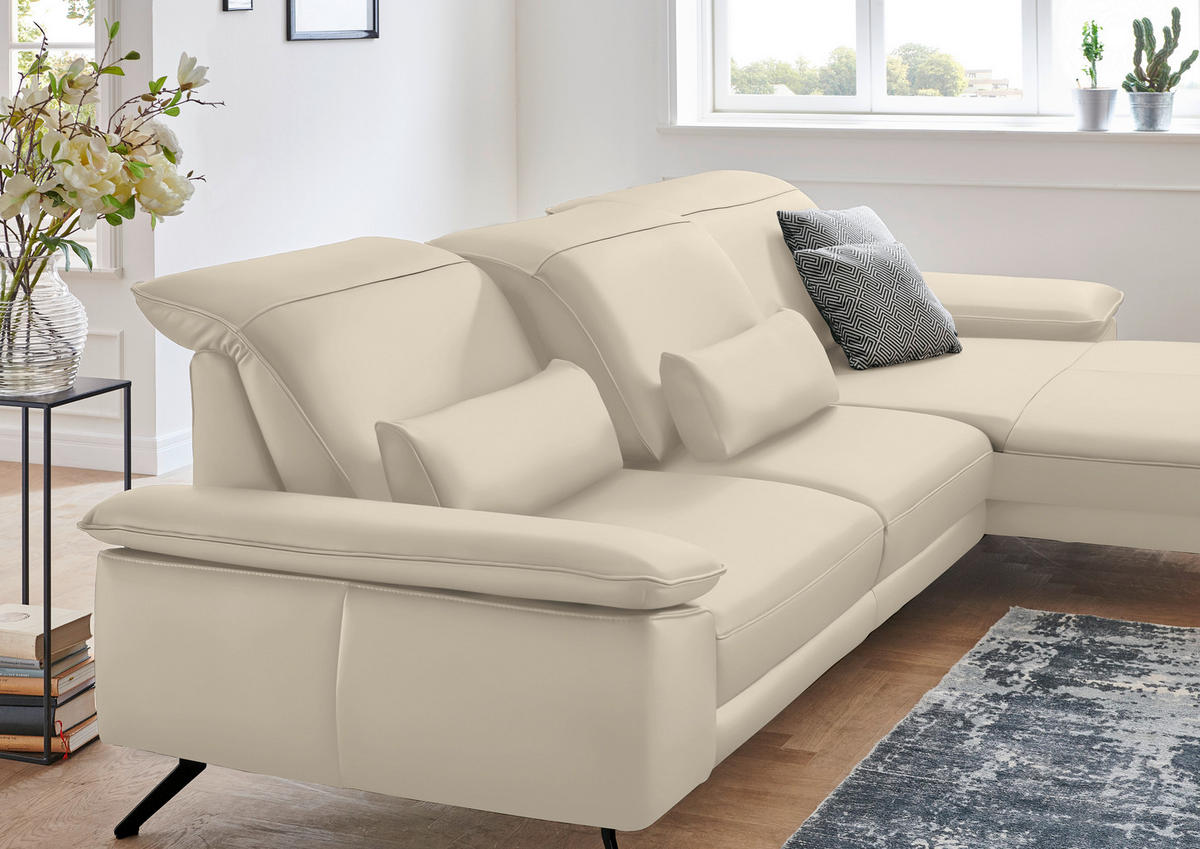 ECKSOFA in Echtleder Creme  - Creme/Schwarz, Design, Leder/Metall (328/193cm) - Dieter Knoll