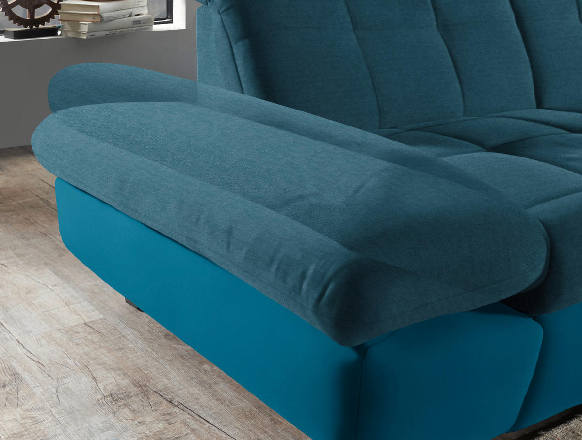 ECKSOFA in Mikrofaser Dunkelblau  - Schwarz/Dunkelblau, Design, Textil/Metall (204/341cm) - Xora