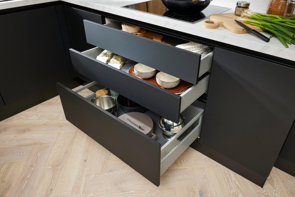 EINBAUKÜCHE MATIRA  - Schwarz/Grau, Design, Holzwerkstoff - Novel