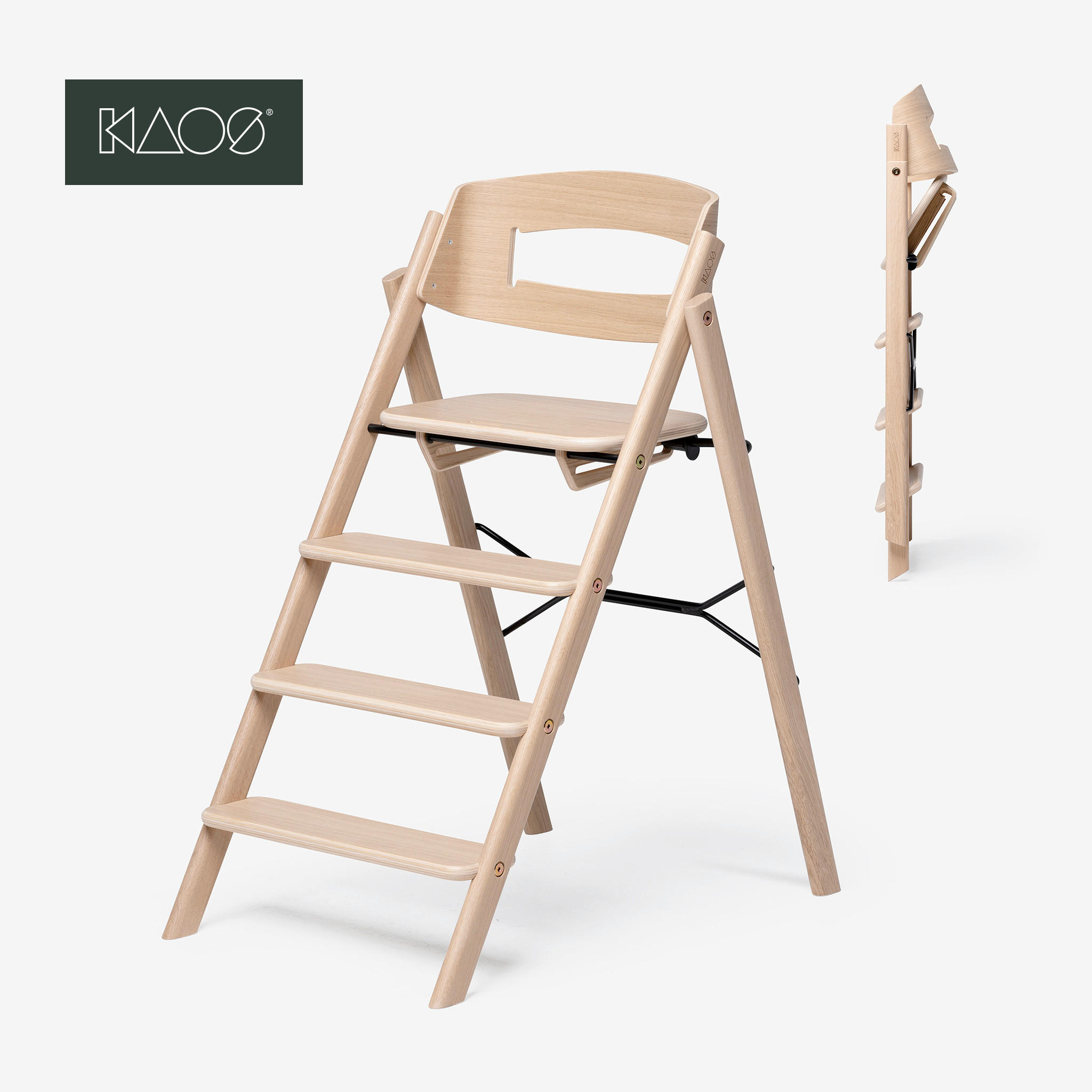 HRANILICA  KAOS Klapp High Chair  - medeni hrast, Osnovno, drvo (45,5/60/81cm)
