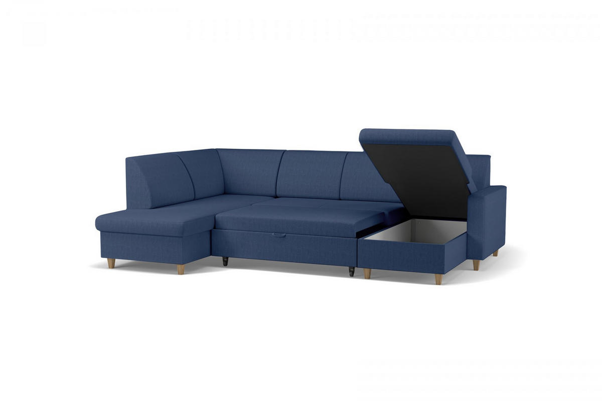 WOHNLANDSCHAFT NIKAS Blau Bouclé  - Blau/Buchefarben, Design, Holz/Textil (310/198/145cm) - MID.YOU