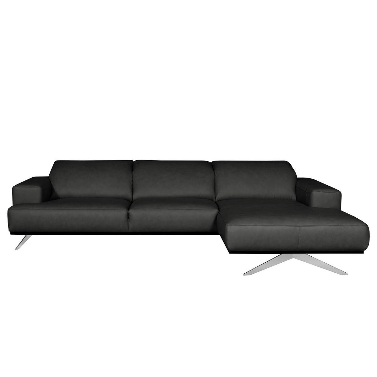 ECKSOFA  in Echtleder Schwarz  295/187 cm  - Chromfarben/Schwarz, Design, Leder/Metall (295/187cm) - Livetastic