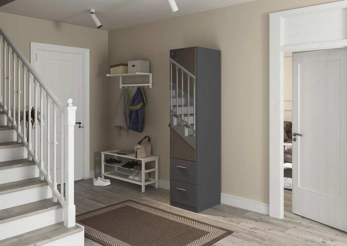 DREHTÜRENSCHRANK 47/210/54 cm,  in Grau, 1-türig  - Alufarben/Grau, KONVENTIONELL, Glas/Holzwerkstoff (47/210/54cm) - home24