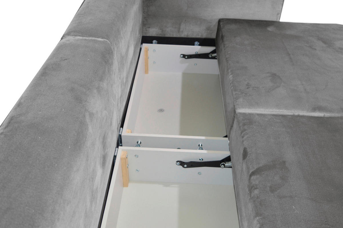 BIGSOFA in Velours Dunkelgrau  - Dunkelgrau/Schwarz, Design, Kunststoff/Textil (256/88/120cm) - home24