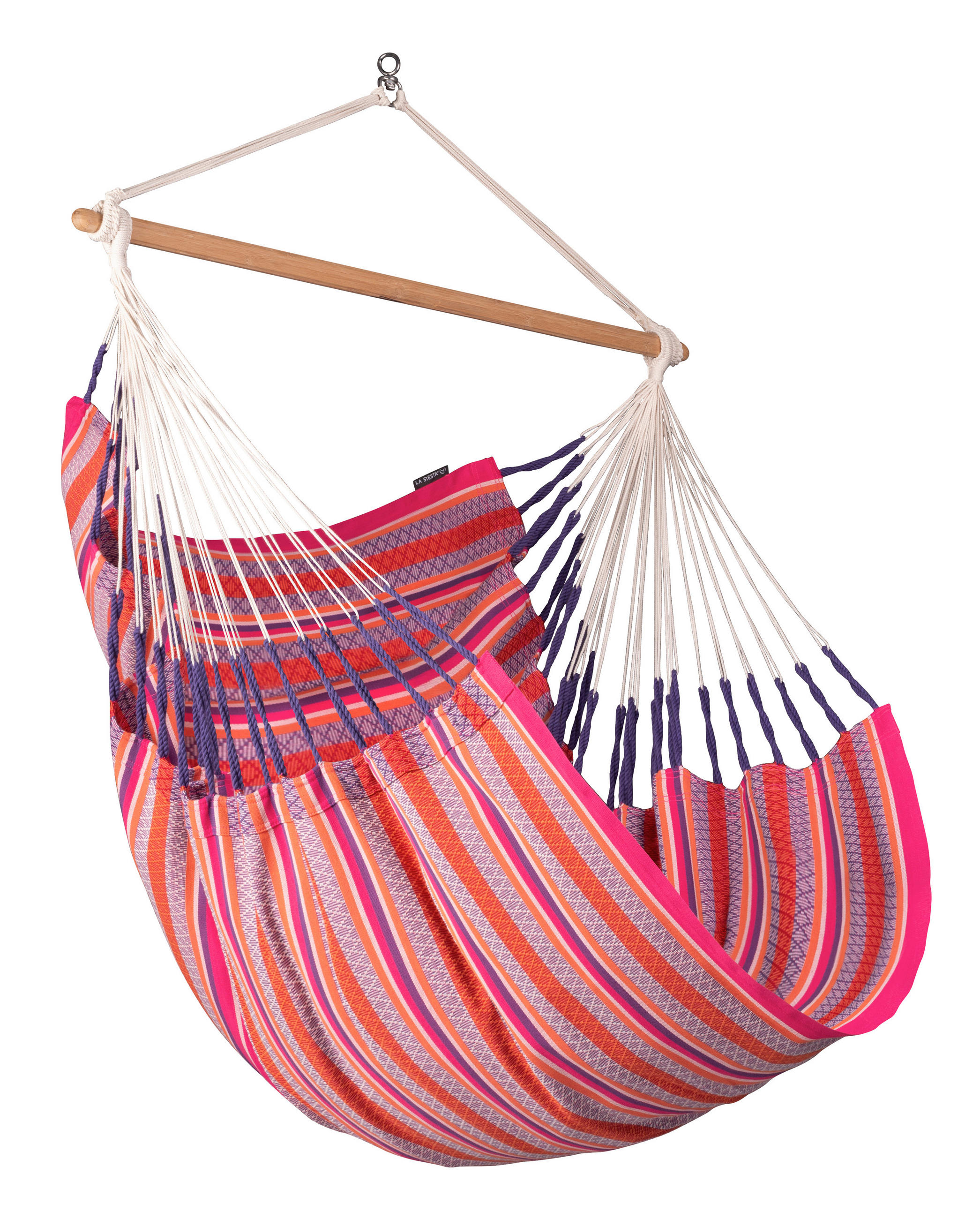 HÄNGESESSEL comfort org.cotton 110/160/180 cm - Pink/Lila, KONVENTIONELL, Holz/Textil (110/160/180cm) - La Siesta