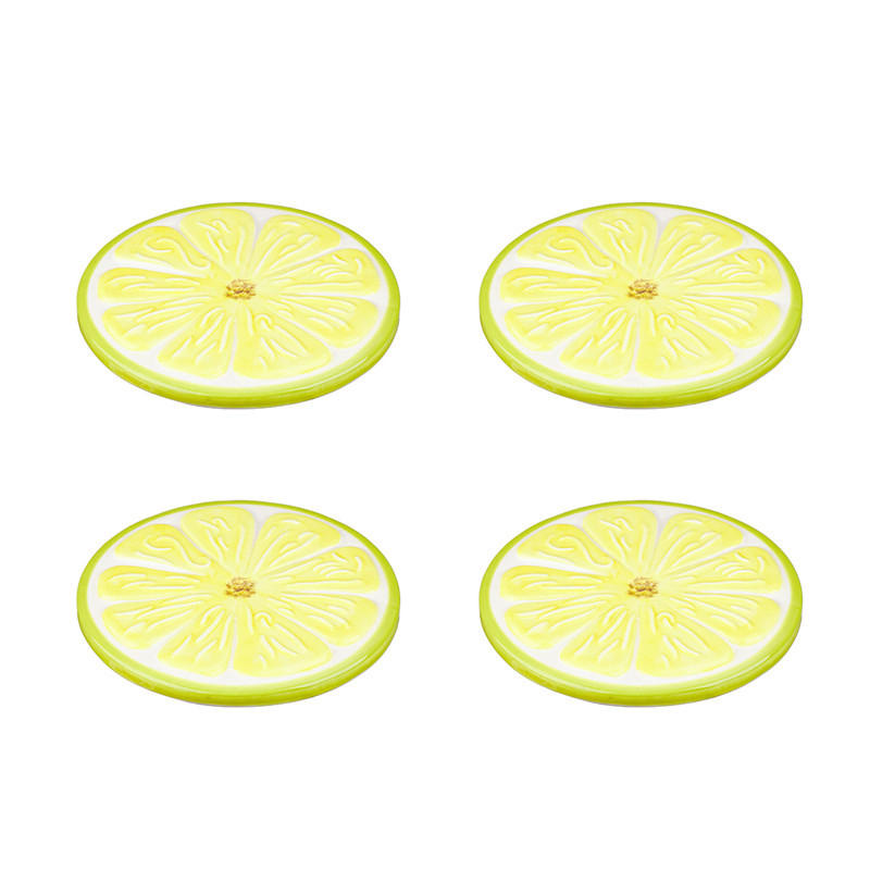 UNTERSETZER Keramik, Textil Webstoff Braun, Gelb, Grün, Weiß 10 cm  - Gelb/Braun, LIFESTYLE, Keramik/Textil (10cm)