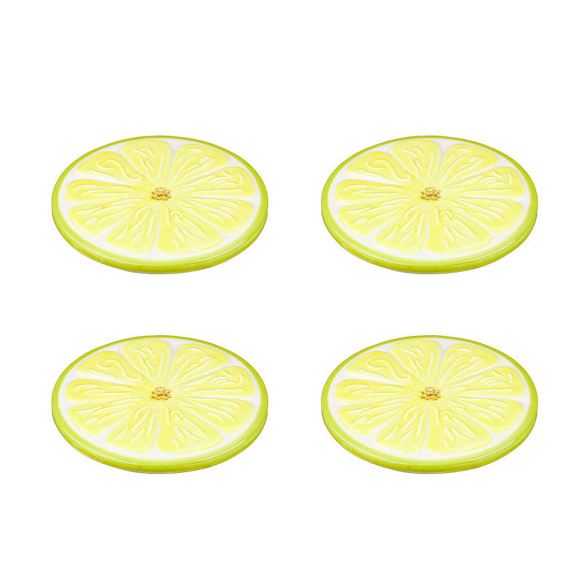 UNTERSETZER Keramik, Textil Webstoff Braun, Gelb, Grün, Weiß 10 cm  - Gelb/Braun, LIFESTYLE, Keramik/Textil (10cm)