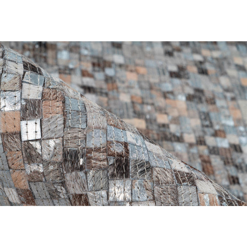 Thumbnail - Novel Flachwebeteppich Finish 125 Grau / Silber, Grau, Silber, Leder, Echtleder, Rindleder, Patchwork, rechteckig, 120x1...