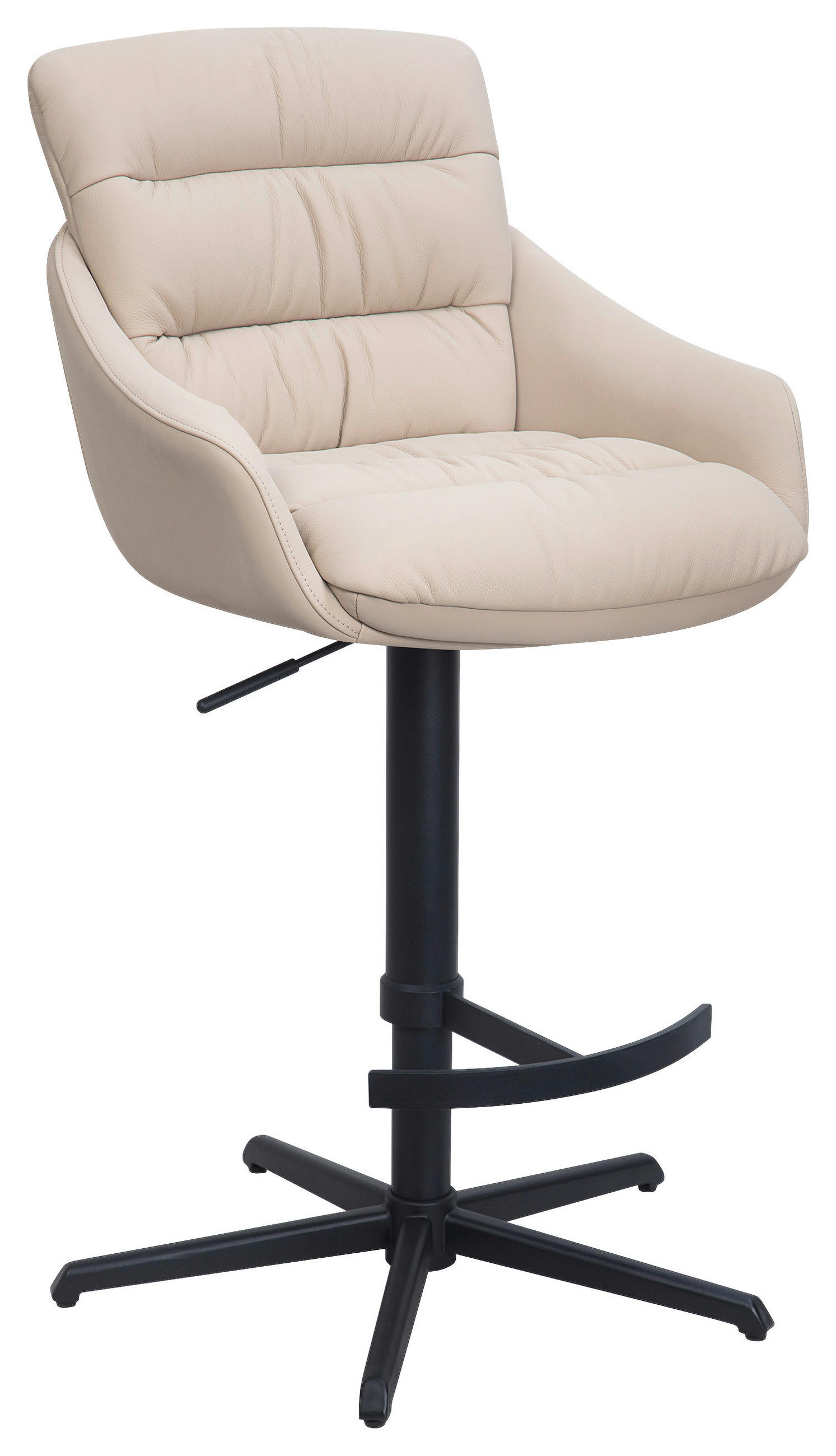 BARHOCKER Webstoff Echtleder Beige Stahl Sitzfläche 360° drehbar, inklusive Armlehnen, automatische Rückholfunktion  - Beige/Schwarz, Design, Leder/Textil (58/103-120/61cm) - Dieter Knoll