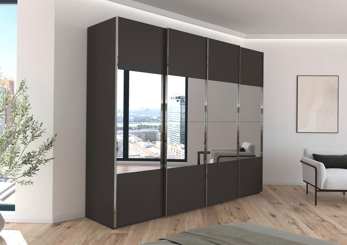 SCHWEBETÜRENSCHRANK 271/223/68 cm 4-türig Graphitfarben  - Chromfarben/Graphitfarben, Design, Holzwerkstoff/Metall (271/223/68cm) - Novel