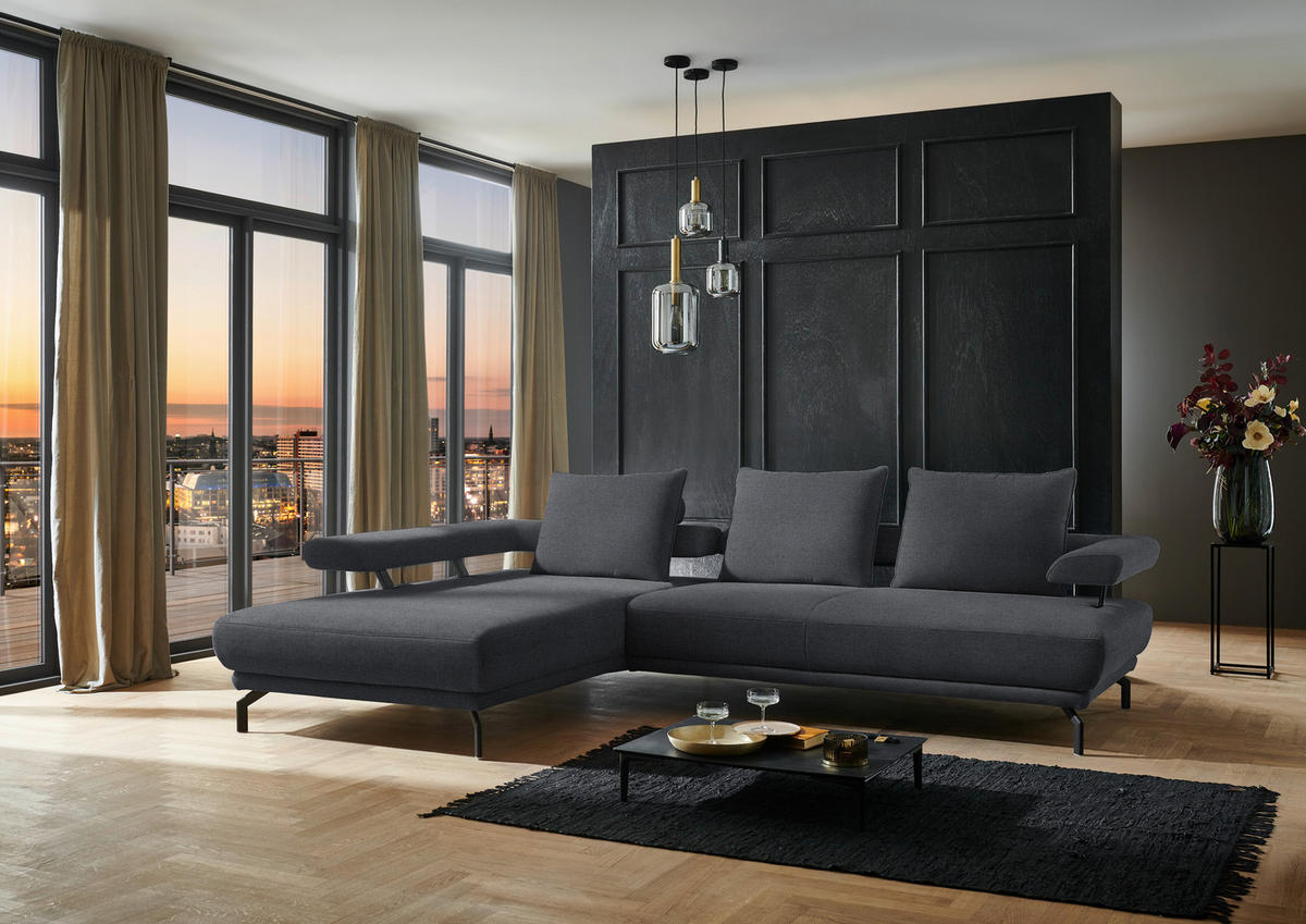 ECKSOFA in Chenille Dunkelgrau  - Dunkelgrau/Schwarz, Design, Textil/Metall (224/305cm) - Dieter Knoll