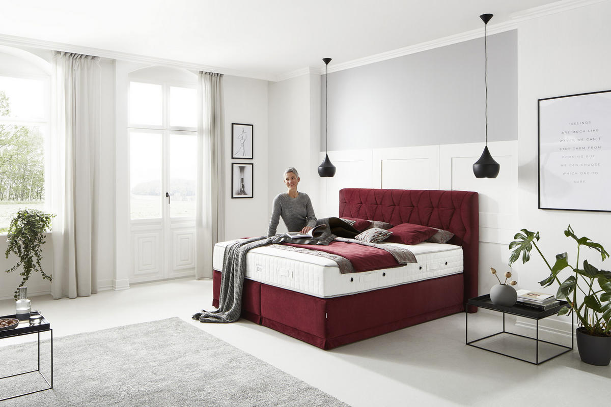 BOXSPRINGBETT 180/200 cm  in Weinrot  - Weinrot, KONVENTIONELL, Textil (180/200cm) - Ambiente