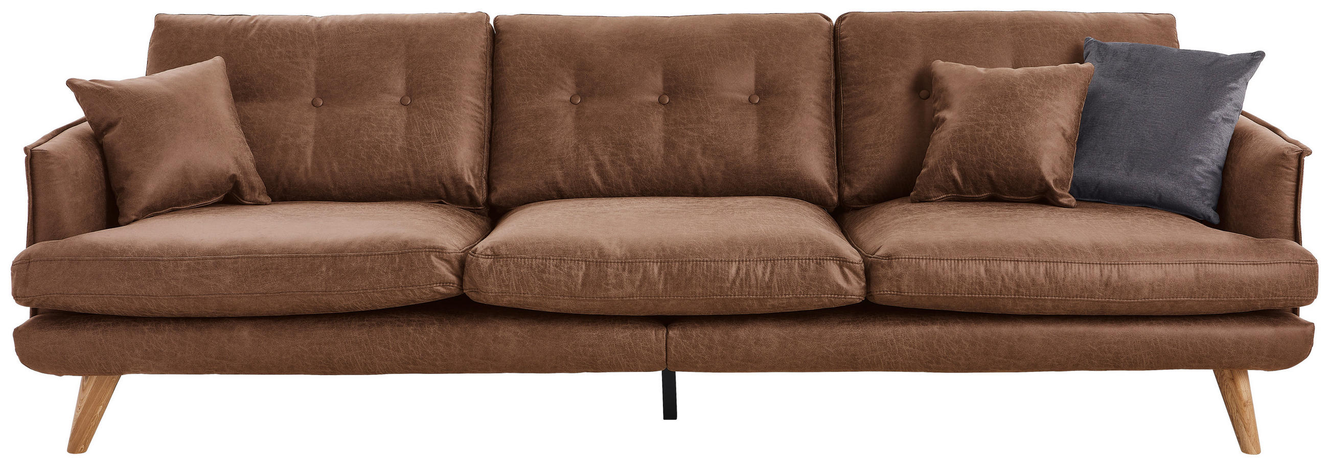 4-SITS SOFFA i läderimitation brun  - brun/naturfärgad, Design, trä/textil (265/83/92cm) - Lomoco