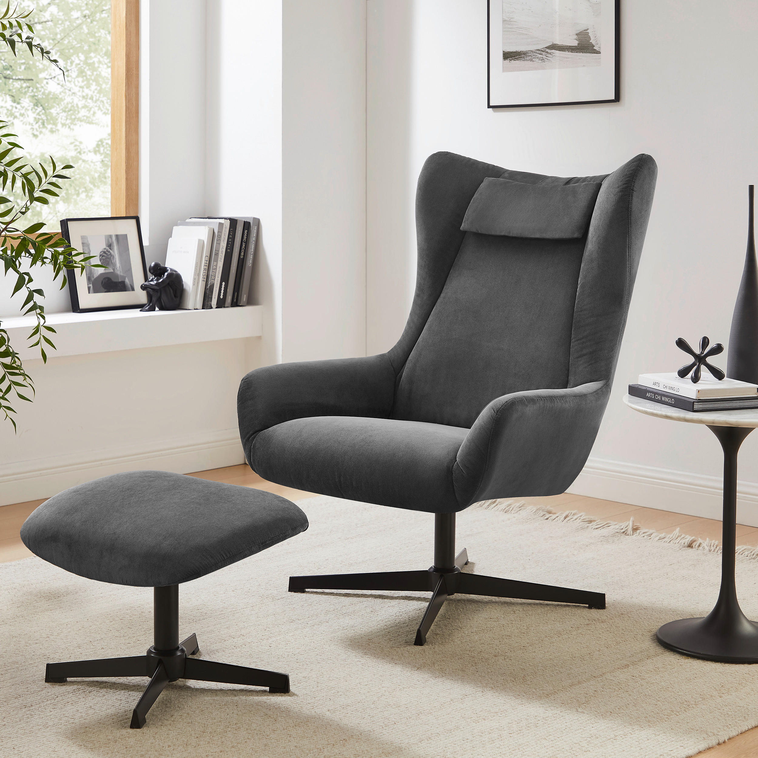 SESSELSET in Cord Anthrazit  - Anthrazit/Schwarz, MODERN, Textil/Metall (82/106/85cm) - Livetastic