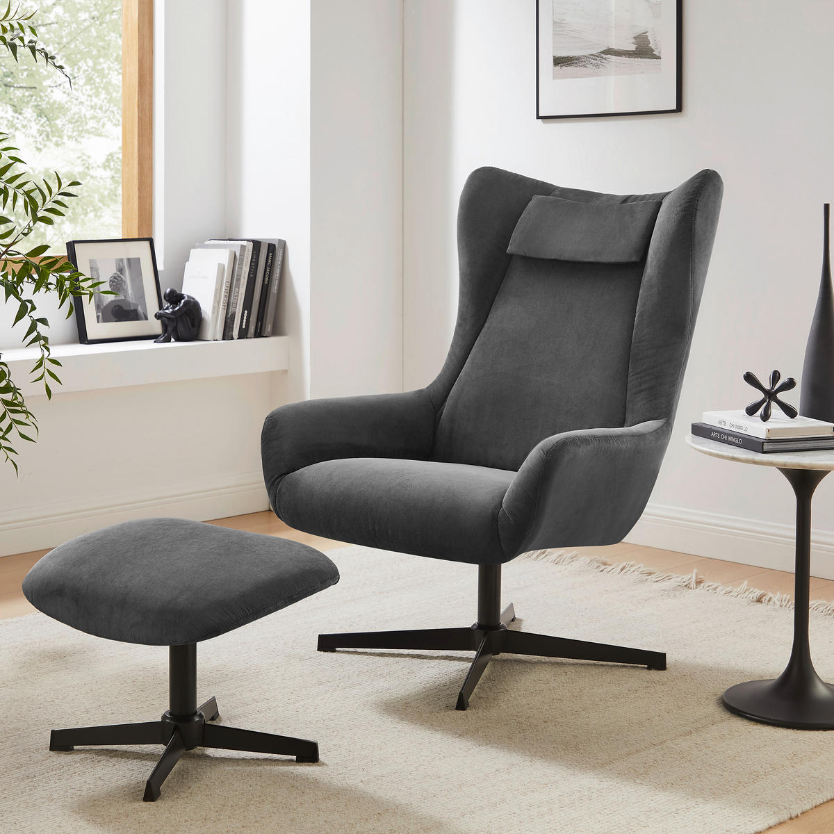 SESSELSET in Cord Anthrazit  - Anthrazit/Schwarz, MODERN, Textil/Metall (82/106/85cm) - Livetastic