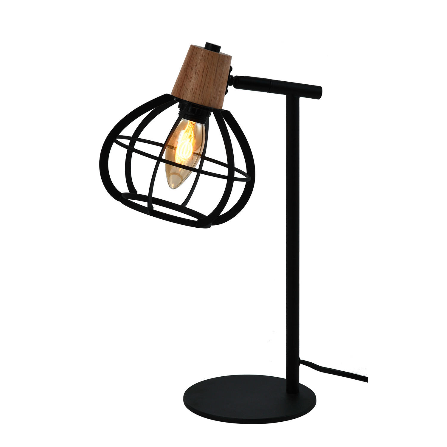 TISCHLEUCHTE 22/13/38 cm   - Schwarz/Akaziefarben, Design, Holz/Metall (22/13/38cm)
