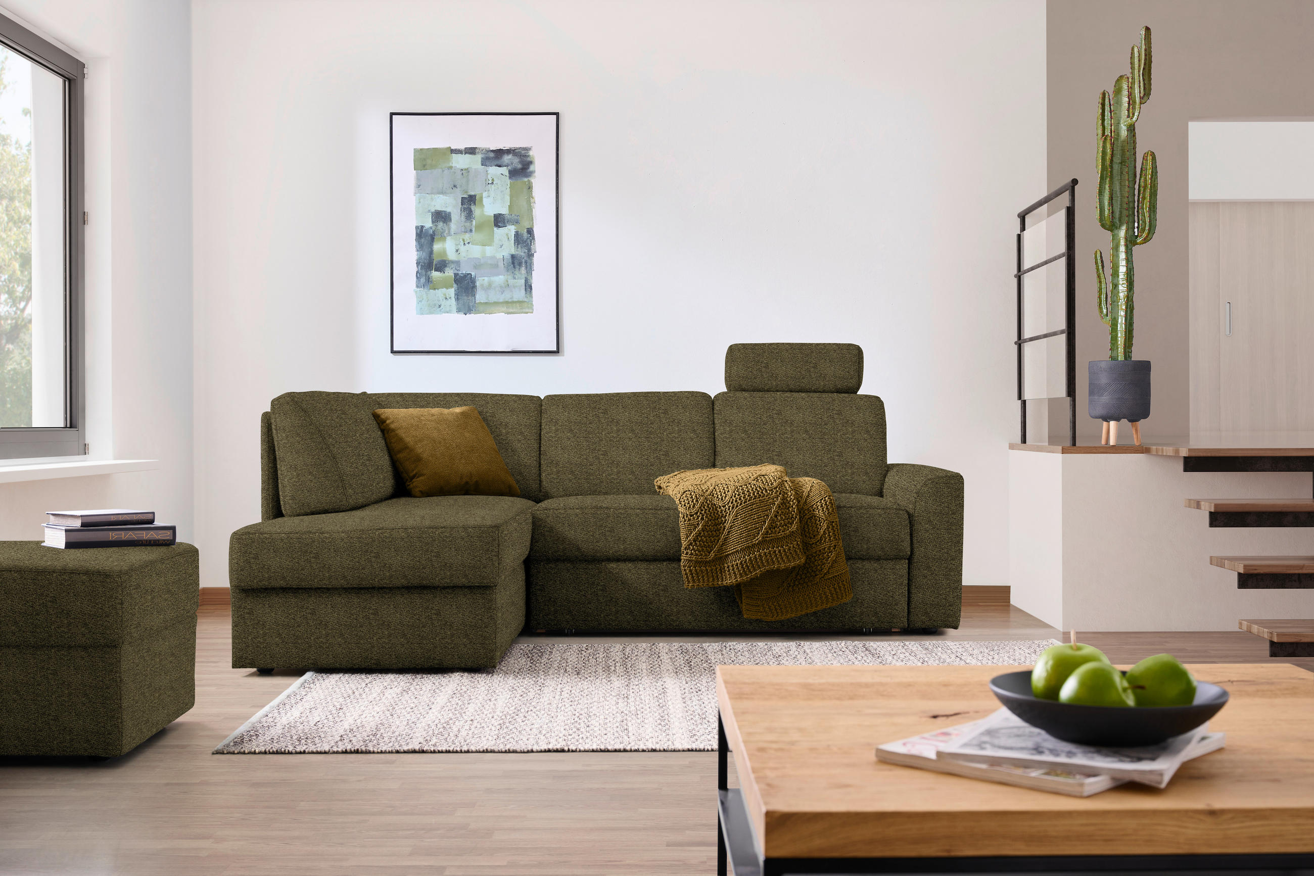 ECKSOFA in Webstoff Olivgrün  165/224 cm  - Schwarz/Olivgrün, KONVENTIONELL, Kunststoff/Textil (165/224cm) - Xora