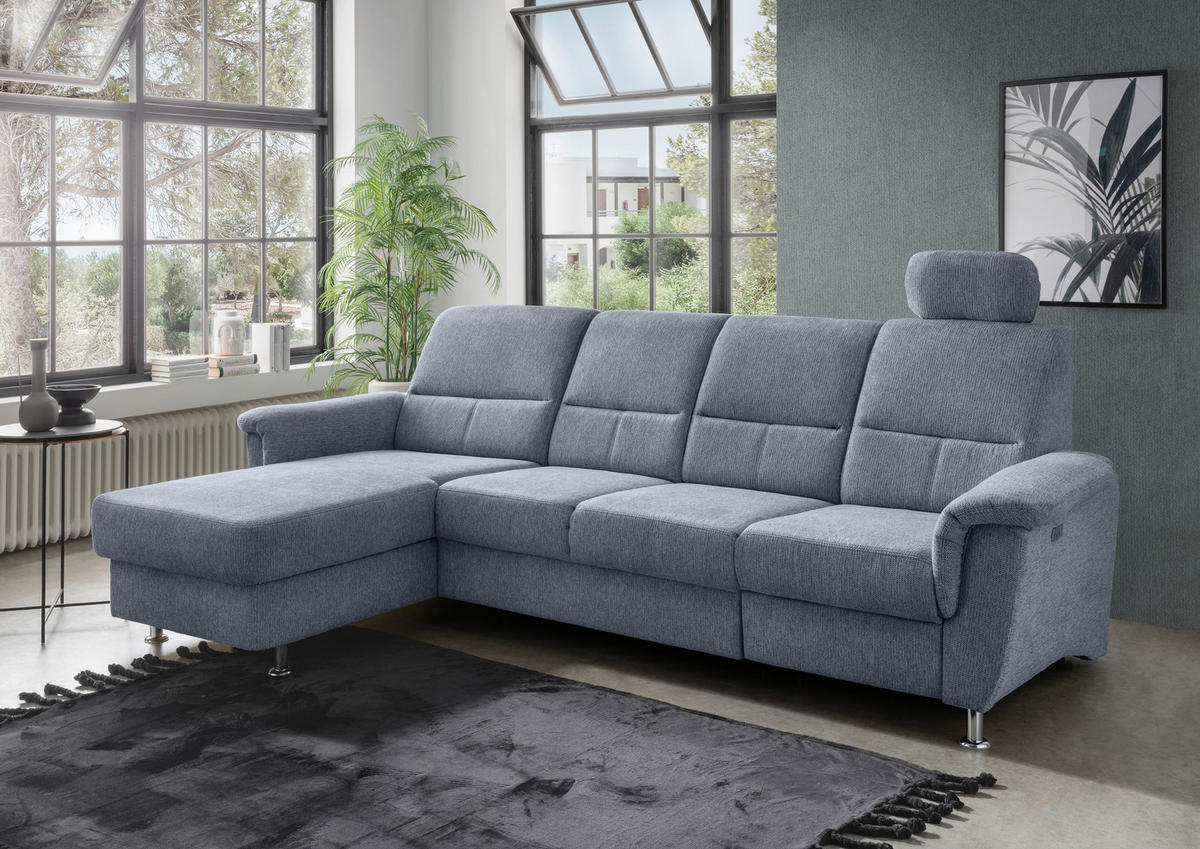ECKSOFA in Chenille Hellblau  - Chromfarben/Hellblau, Konventionell, Textil/Metall (165/292cm) - Livetastic