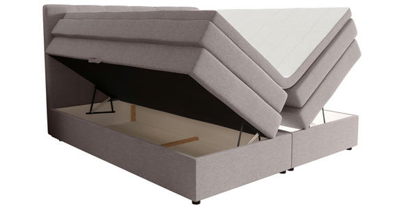 BOXSPRINGBETT 140/200 cm,  in Hellgrau, gepolstertes Kopfteil, Bettkasten, Topper, Matratzen, H2 + H3 = mittel + fest  - Hellgrau/Schwarz, KONVENTIONELL, Kunststoff/Textil (140/200cm) - Esposa