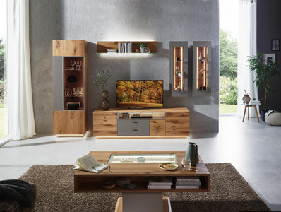 Wohnwand 3 Teilig Mit Eichenholz Furniert Kaufen