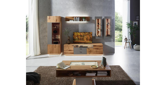 WOHNWAND Asteiche furniert Eichefarben, Walnussfarben - Eichefarben/Walnussfarben, KONVENTIONELL, Glas/Holz (271/200/55cm) - Voleo