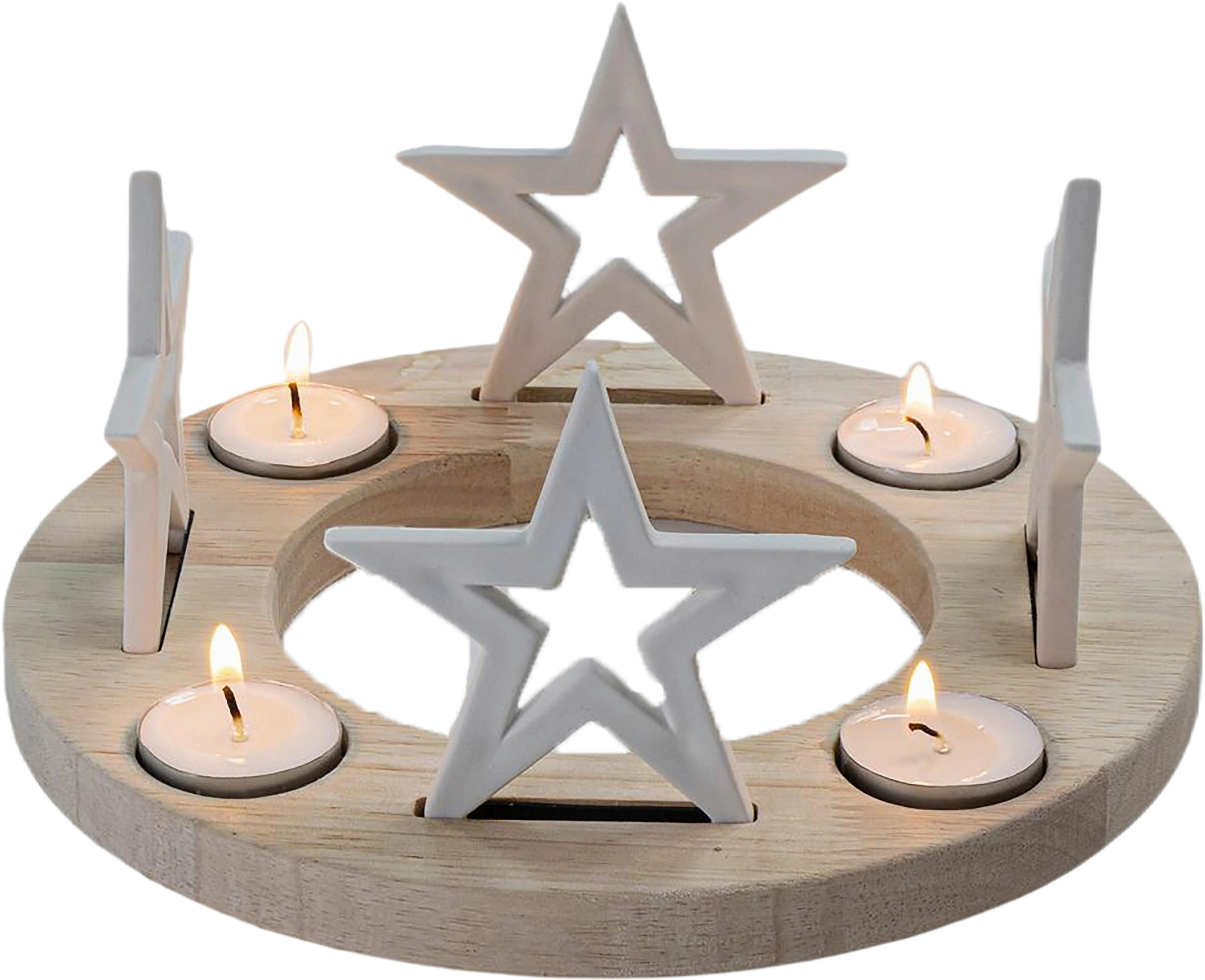 TEELICHTHALTER  - Hellbraun/Weiß, LIFESTYLE, Holz/Keramik (23,8/11cm) - X-Mas