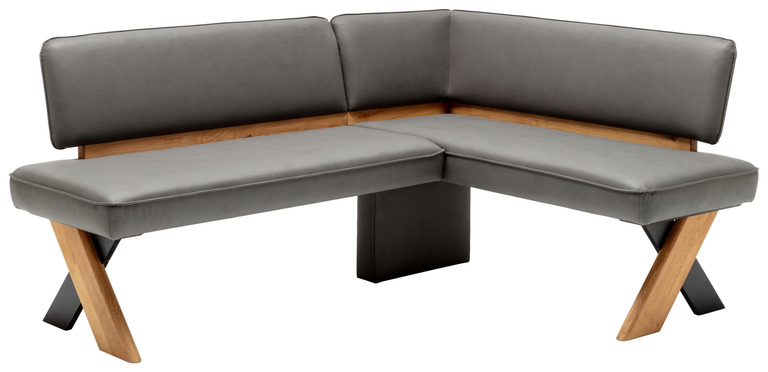 ECKBANK 188/145 cm Flachgewebe Eichefarben, Dunkelgrau Wildeiche massiv   - Wildeiche/Eichefarben, KONVENTIONELL, Holz/Textil (188/145cm) - Venda