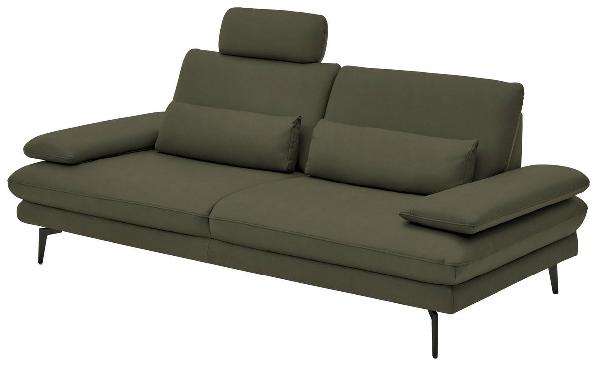 3-SITZER-SOFA in Echtleder Grün  - Schwarz/Grün, Design, Leder/Metall (222/86/104cm) - Dieter Knoll