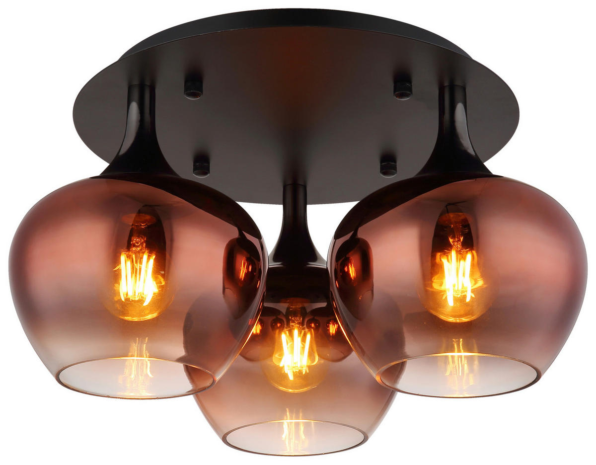 DECKENLEUCHTE 45/25,5 cm   - Schwarz/Kupferfarben, Design, Glas/Metall (45/25,5cm) - Collet's Monde