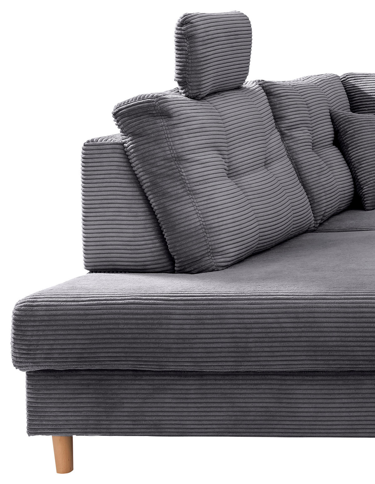 WOHNLANDSCHAFT in Cord Grau  - Naturfarben/Grau, Modern, Holz/Textil (206/338-352/176cm) - Livetastic