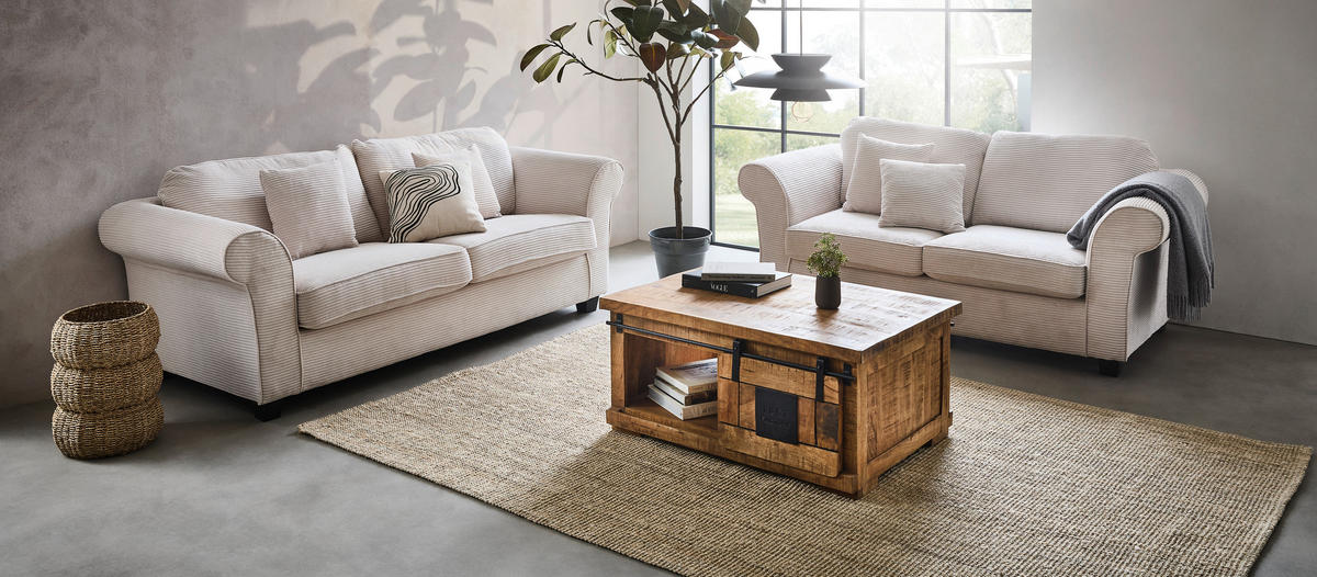 3-SITZER-SOFA in Cord Naturfarben  - Dunkelbraun/Naturfarben, Konventionell, Holz/Textil (215/70/90cm) - home24