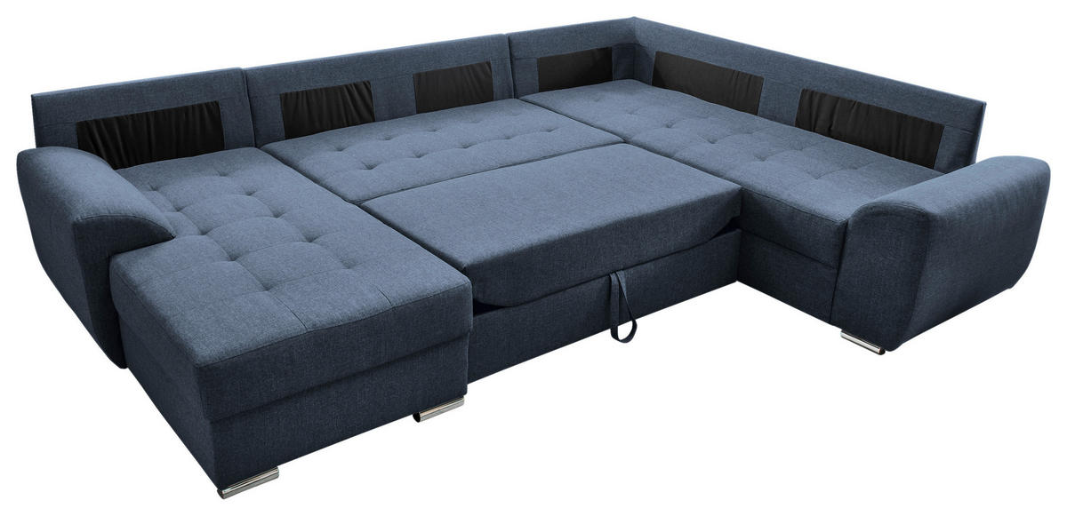 WOHNLANDSCHAFT Blau Mikrofaser  - Chromfarben/Blau, KONVENTIONELL, Textil/Metall (156/292/218cm) - Livetastic