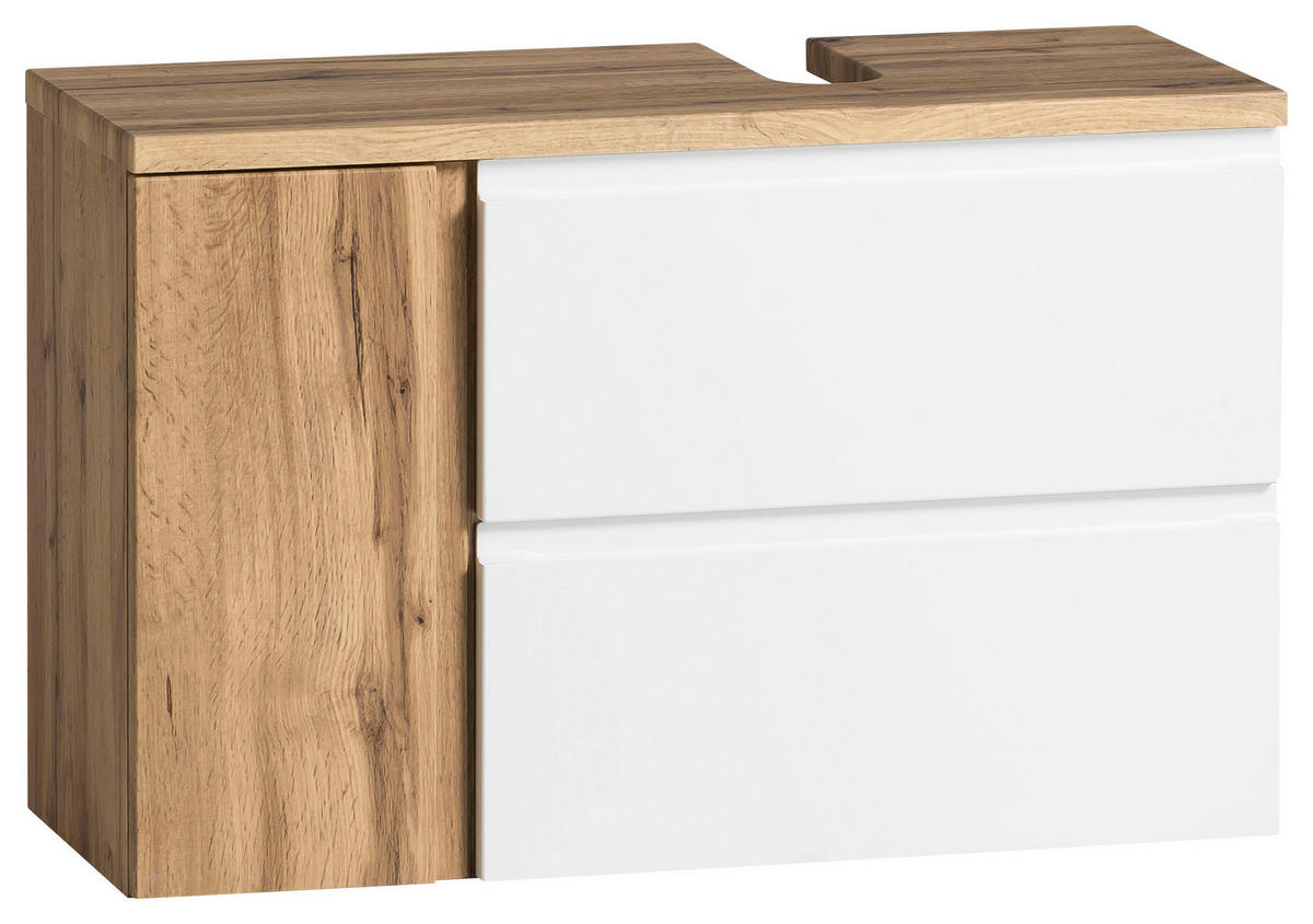 SKRINKA POD UMÝVADLO, 85/56/35 cm - biela/dub wotan, Modern, kompozitné drevo (85/56/35cm) - Held