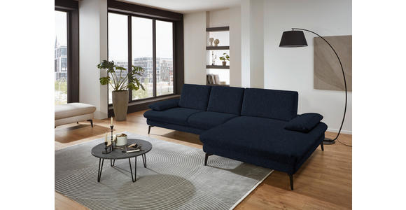 ECKSOFA in Chenille, Mikrofaser Dunkelblau  - Schwarz/Dunkelblau, Design, Textil/Metall (299/157cm) - Dieter Knoll