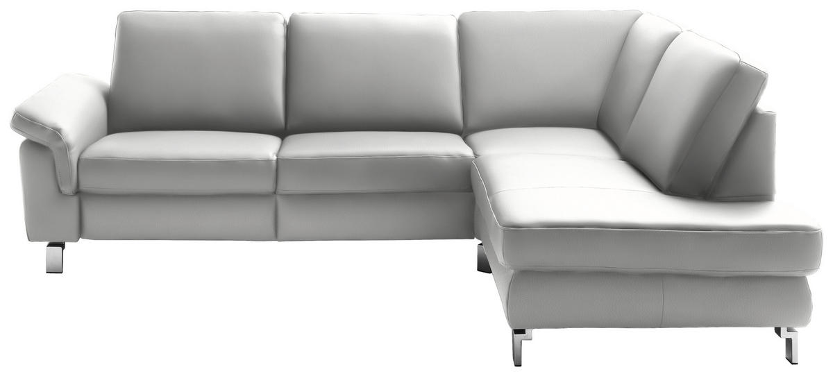 ECKSOFA in Echtleder Hellgrau  - Chromfarben/Hellgrau, Design, Leder/Metall (271/200cm) - Pure Home Lifestyle